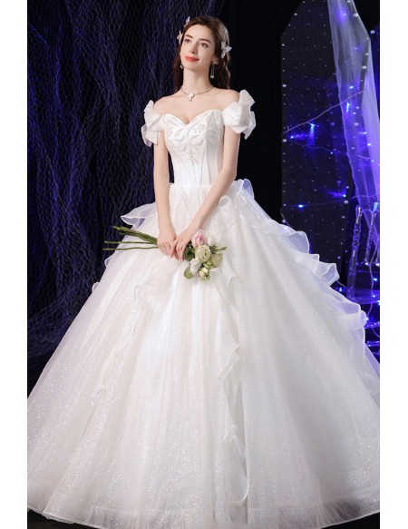 Super Cute Princess Ballgown Ivory White Wedding Prom Dress with Ruffles