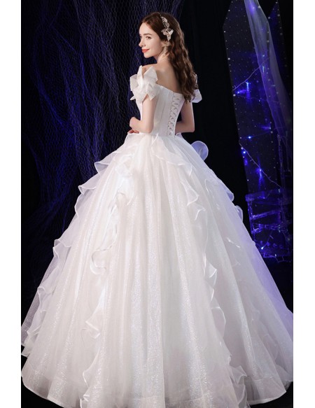 Super Cute Princess Ballgown Ivory White Wedding Prom Dress with Ruffles