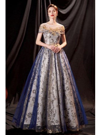 Modest Blue Tulle with Bling Sequins Aline Prom Dress