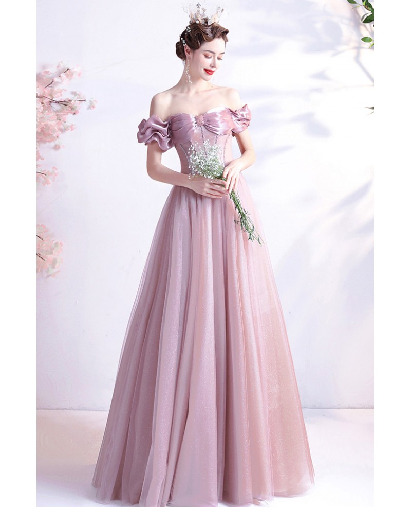 Pretty Pink Off Shoulder Aline Tulle Prom Dress For Teens Wholesale # ...
