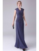 Classy Lace Vneck Aline Long Mother Of The Bride Dresses with Cap Sleeves