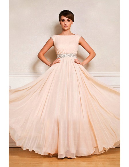 Classy Chiffon Floor Length Mother Of The Bride Dress Sequined Waist with Cap Sleeves