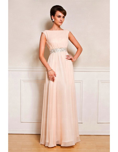 Classy Chiffon Floor Length Mother Of The Bride Dress Sequined Waist with Cap Sleeves