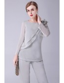Modest Chiffon Long Sleeved Jacket Mother Of The Bride Trouser Outfits