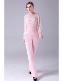 Light Pink Chiffon Trousers Mother Of The Bride Outfits with Sequined Lace Jacket