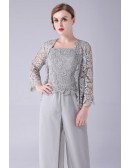Elegant Lace Jacket Mother Of The Bride Outfits Trousers with Lace Vest