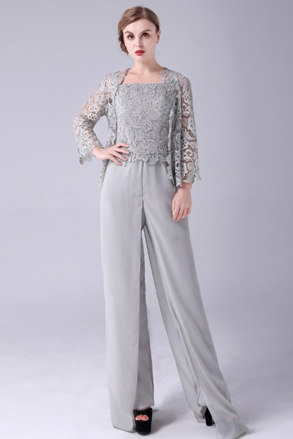Elegant Lace Jacket Mother Of The Bride Outfits Trousers with Lace Vest ...