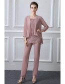 Chiffon Long Sleeved Jacket Mother Of The Bride Trouser Outfits Custom Petite