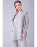 Custom Simple Grey Mother Of The Bride Trouser Outfits Plus Size with Chiffon Jacket