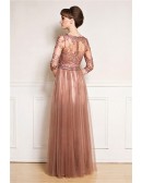 Elegant Half Lace Sleeved Long Mother Of The Bride Dress with Sequined Lace