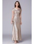 Chic A-Line Sequined Long Prom Dress With Cape Sleeves