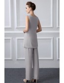 Grey Elegant Chiffon Mother Of The Bride Outfits Long Trousers Custom Plus Size