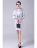 Silver Formal Sheath Mother Of The Bride Dresses Suits with 3/4 Sleeved Jacket