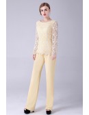 Yellow with Lace Mother Of The Bride Trouser Outfits Petite with Long Sleeves
