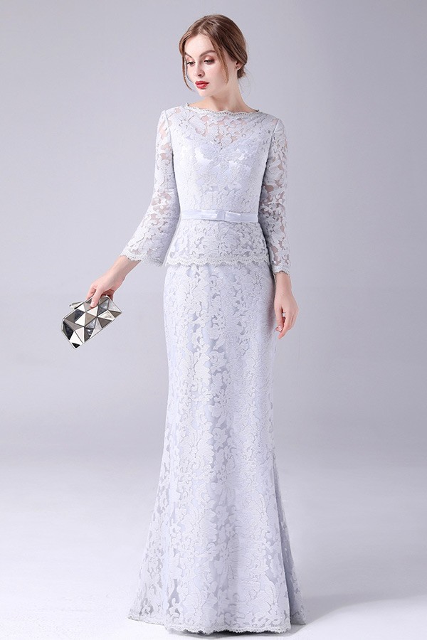 Elegant Mermaid Long Sleeves Lace Mother of the Brides Dresses Side Slit