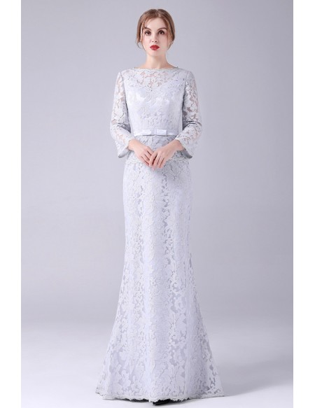 Elegant Mermaid Lace Mother Of The Bride Long Dress with Long Sleeves ...