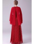 Elegant Lace Long Mother Of The Bride Dress Beaded with Cape Sleeves