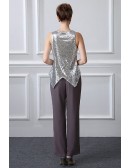 Comfy Chiffon Jacket Mother Of The Bride Outfits Trouser Suits with Sequined Vest