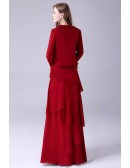 Criss Cross Long Chiffon Mother Of The Bride Dress with Long Sleeved Jacket