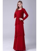 Criss Cross Long Chiffon Mother Of The Bride Dress with Long Sleeved Jacket