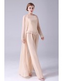 Classy Champagne Sequined Mother Of The Bride Dresses Trouser Suits with Long Chiffon Jacket