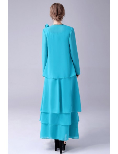 Classy Chiffon Layered Mother Of The Bride Dresses with Long Sleeved Jacket