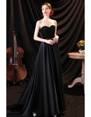 Formal Long Black Strapless Evening Prom Dress with Train