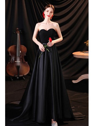 Formal Long Black Strapless Evening Prom Dress with Train