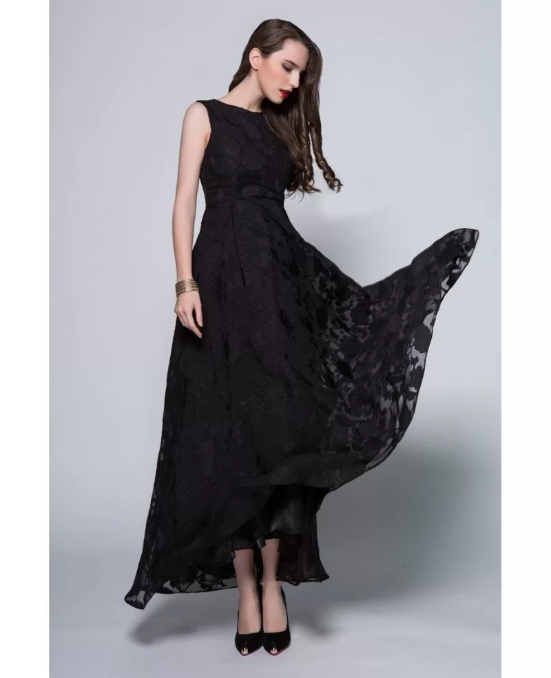 Vintage Black A Line Lace Long Formal Dress Ck294 97 7