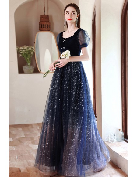 Modest Navy Blue Aline Party Occasion Dress with Bling Sequins Sleeves ...