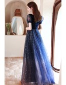 Modest Navy Blue Aline Party Occasion Dress with Bling Sequins Sleeves
