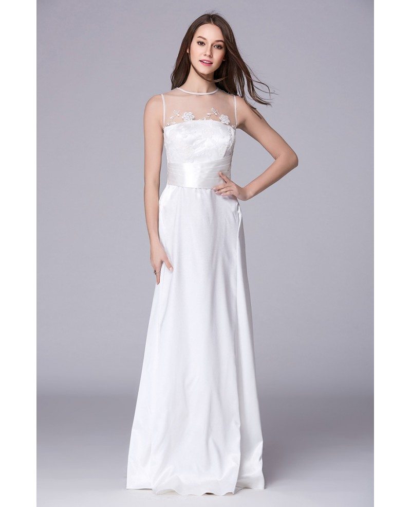 Elegant A-Line Satin Floor-Length Evening Dress With Applique Lace # ...