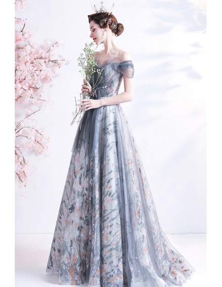 Beatiful Off Shouler Aline Prom Dress with Patterns