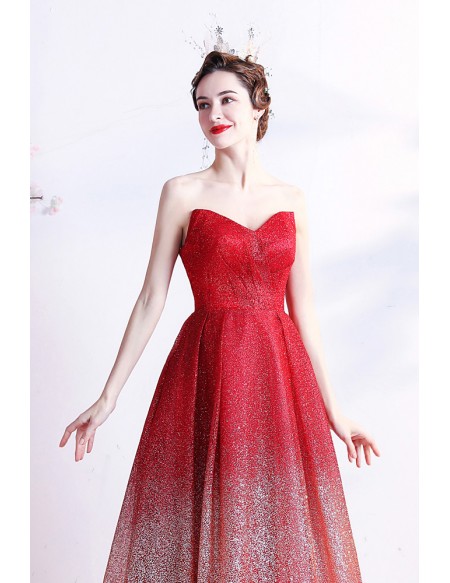Sweetheart Ombre Red Ballgown Prom Dress with Bling