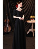 Simple Long Black Evening Occasion Dress with Bubble Sleeves