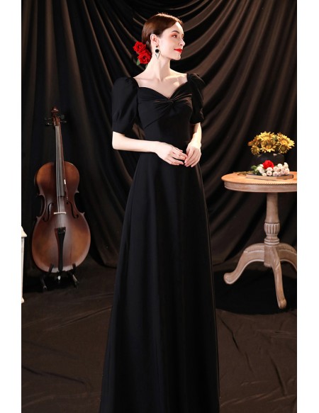Simple Long Black Evening Occasion Dress with Bubble Sleeves