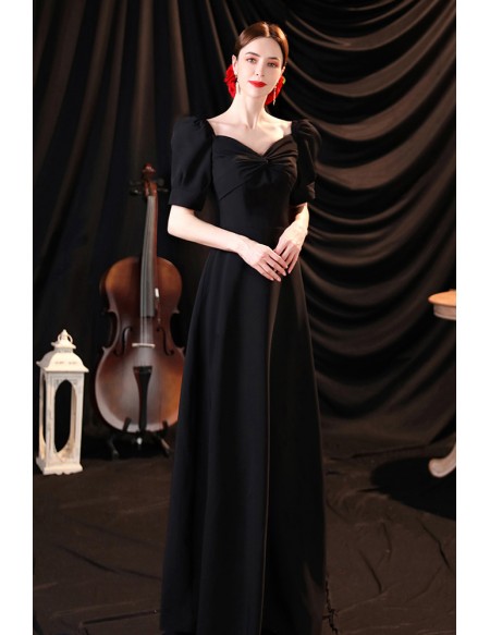 Simple Long Black Evening Occasion Dress with Bubble Sleeves Wholesale ...