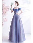Gorgeous Blue Off Shoulder Ballgown Prom Dress with Bling Sequins