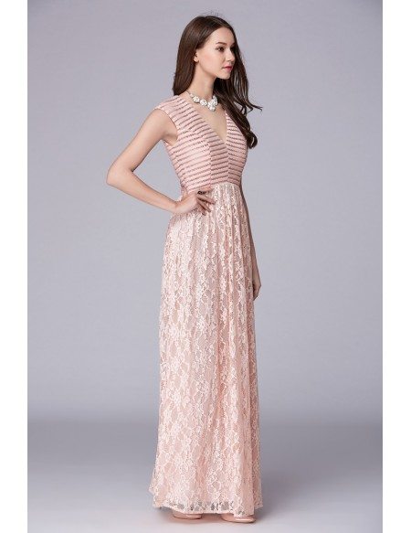 blush pink long gown with laces