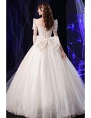 Fairytale Square Neck Ball Gown Wedding Dress with Beaded Short Sleeves