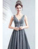 Silver Veck Formal Prom Dress Elegant with Bling