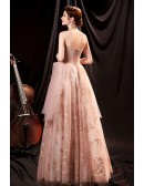 Strapless Nude Pink Bling Sequined Party Prom Dress with Sequins