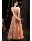 Dreamy Stars Gold Gorgeous Prom Dress Tulle with Bubble Sleeves