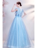 Super Cute Blue Stars Ballgown Prom Dress For Teens