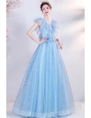 Super Cute Blue Stars Ballgown Prom Dress For Teens