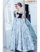 Unique Blue Pattern Off Shouler Ballgown Prom Dress Princess