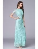 Mint Green Feminine A-Line Lace Long Prom Dress With Sleeves
