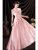 Unique Cute Big Bow Front Pink Satin Party Prom Dress Simple