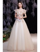 Gorgeous Ballgown Champagne Prom Dress with Flowers