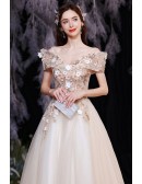 Gorgeous Ballgown Champagne Prom Dress with Flowers